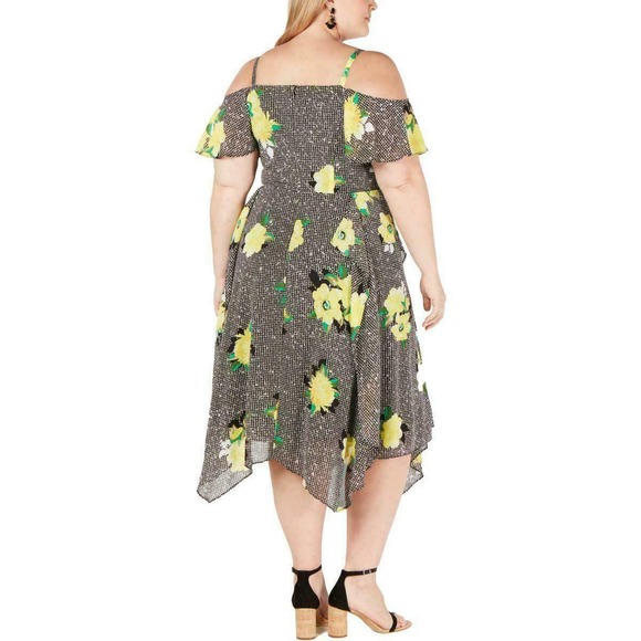 plus size INC Gingham Floral Georgette Sun Dress - Picture 3 of 12